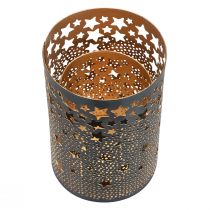 Artículo Portavelas de metal con estrellas negro/dorado Al. 10/15 cm, juego de 2