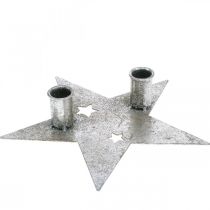 Estrella de decoración de velas, decoración de metal, candelabro para 2 velas cónicas plateadas, aspecto antiguo 23cm × 22cm
