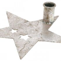 Artículo Estrella decorativa de metal, candelabro cónico para Navidad plateado, aspecto antiguo 20cm × 19.5cm