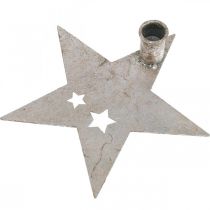 Artículo Estrella decorativa de metal, candelabro cónico para Navidad plateado, aspecto antiguo 20cm × 19.5cm