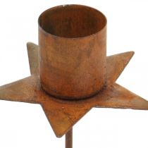 Artículo Portavelas de estrella para pegar, decoración de Adviento con baño de óxido, 6 cm, 4 piezas
