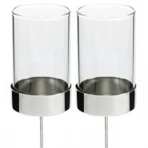 Artículo Portavelas para enchufar metal/vidrio Ø5cm H14cm 4 piezas