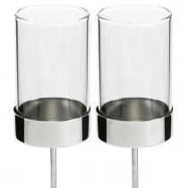 Artículo Portavelas para enchufar metal/vidrio Ø5cm H19cm 4 piezas