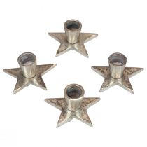 Artículo Candelabro candelabro de palo plateado estrella 8x8x4,5cm 4ud
