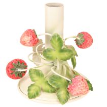 Artículo Portavelas de metal con decoración de fresas color crema veraniego H13cm