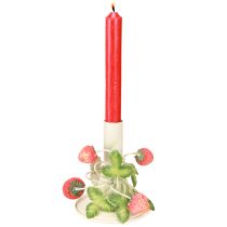 Artículo Portavelas de metal con decoración de fresas color crema veraniego H13cm