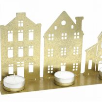 Artículo Candelabro Luces Navidad Deco Casas Oro 52×12cm