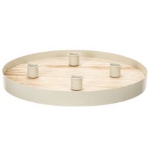 Artículo Bandeja redonda de madera para cuatro velas cónicas, 30 cm.