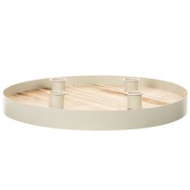 Artículo Bandeja redonda de madera para cuatro velas cónicas, 30 cm.