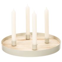Artículo Bandeja redonda de madera para cuatro velas cónicas, 30 cm.