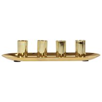 Artículo Plato metálico para velas, candelabro para velas cónicas, dorado, 23 x 9 x 4,5 cm