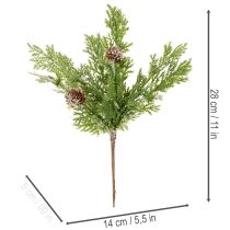 Artículo Rama de pino artificial con piñas, cubierta de nieve, 28 cm, 6 unidades
