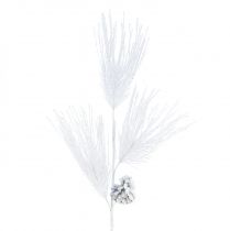 Artículo Rama de pino artificial con piñas brillo blanco L55cm