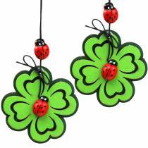Artículo Hoja de trébol con escarabajo para colgar verde 7cm 6uds