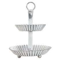 Artículo Soporte para servir de dos niveles de metal blanco estilo shabby chic, 16,5 cm
