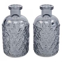 Florero de cristal pequeño florero patrón de diamantes vidrio azul gris H12.5cm 6pcs