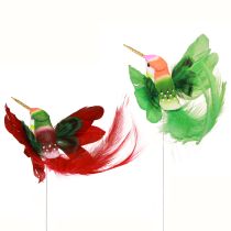 Artículo Decoración colibrí en palo turquesa burdeos 13-15cmx9-10cm 6ud