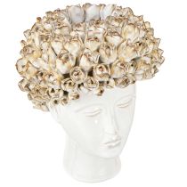 Artículo Jarrón de cerámica con forma de cabeza y rosas, color blanco y marrón, Ø19 cm, alto 2,5 cm