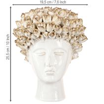 Artículo Jarrón de cerámica con forma de cabeza y rosas, color blanco y marrón, Ø19 cm, alto 2,5 cm