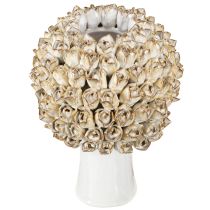 Artículo Jarrón de cerámica con forma de cabeza y rosas, color blanco y marrón, Ø19 cm, alto 2,5 cm