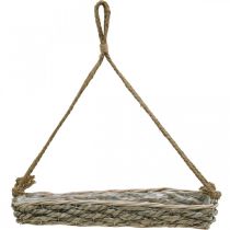 Artículo Cesta colgante, maceta, jardinera tejida, colores naturales, blanqueada, 43,5 cm de largo.