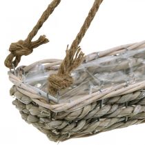 Artículo Cesta para colgar, cesta colgante, macetero trenzado color natural, blanco lavado L43.5cm