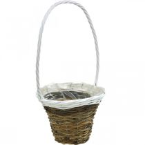 Cesta con asa, cesta natural para plantar, cesta de flores redonda natural, blanco H49cm Ø23.5cm