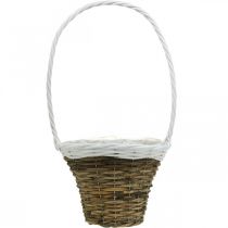 Artículo Cesta con asa, cesta natural para plantar, cesta de flores redonda natural, blanco H49cm Ø23.5cm