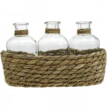 Artículo Cesta decorativa con 3 botellas decoración de mesa algas marinas natural 22×11,5×14cm