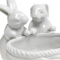 Artículo Conejos con nido, decoración de mesa, nido de Pascua, decoración de porcelana, cuenco decorativo blanco L15cm H11cm