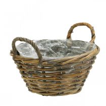 Macetero, cesta con asas shabby chic natural, blanco lavado H14cm Ø30cm