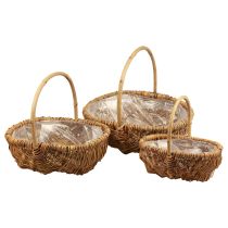 Artículo Cesta para plantas cesta tejida con asa natural 33/28/22cm juego de 3