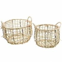 Cesta de mimbre de algas marinas, cesta decorativa, cesta de almacenamiento, cesta con asa redonda Ø36 / 28, juego de 2