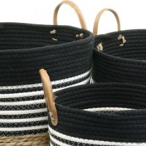 Artículo Juego de 3 cestas de almacenaje con asas, cesta para plantas y contenedor de almacenaje, blanco y negro, acabado natural, apilables, Ø32/28/23cm, H30/25/19cm