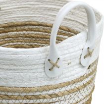 Cesta para plantar, utensilio con asas, organizador blanco, natural Ø32/28/23cm H30/25/19cm juego de 3