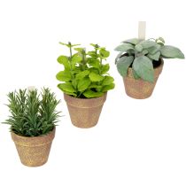 Artículo Macetas con hierbas artificiales decorativas para jardín, balcón o terraza 15cm, 3 pzs