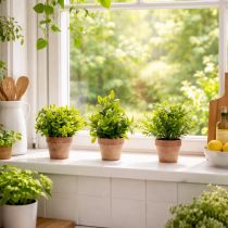 Artículo Planta artificial en maceta con textura realista para uso interior y decoración, 18cm, 3 piezas