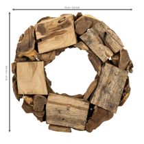 Artículo Corona decorativa redonda de 35 cm, hecha de piezas de madera natural.