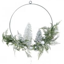 Corona luminosa con abetos y bolas, Adviento, decoración de invierno para colgar, anillo de decoración LED plateado L45cm Ø30cm