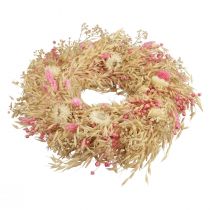 Artículo Corona decorativa corona de avena corona natural flores de paja rosa Ø29cm