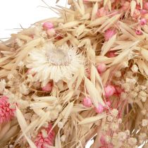 Artículo Corona decorativa, corona de avena, corona natural, siemprevivas, rosa, Ø29cm