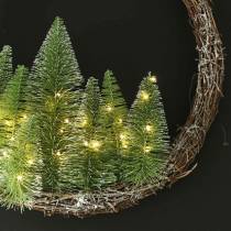 Corona navideña con árbol y LED Ø48cm verde nevado, marrón