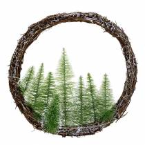 Corona navideña con árbol y LED Ø48cm verde nevado, marrón