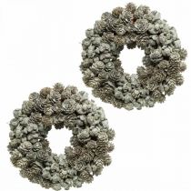 Deco corona conos alerce y ciprés blanco, purpurina Ø20cm 2ud