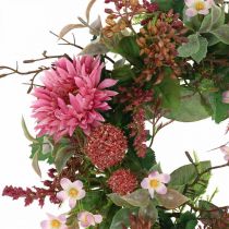 Corona de otoño flores de seda corona de mesa de cardo gerbera rosa Ø32cm