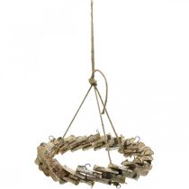 Corona de madera para colgar con gancho abedul natural Ø35cm