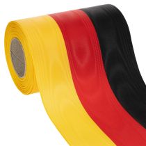 Artículo Cintas para coronas Moiré de 150 mm en negro, rojo y dorado con efecto moiré francés, rollo de 25 m para decoración y servicios funerarios.