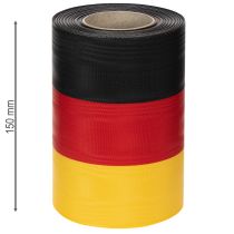 Artículo Cintas para coronas Moiré de 150 mm en negro, rojo y dorado con efecto moiré francés, rollo de 25 m para decoración y servicios funerarios.