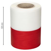 Artículo Cinta de muaré blanca y roja para corona, 125 mm - cinta de luto, cinta decorativa, cinta de lazo, cinta festiva, rollo de 25 m