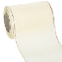 Artículo Cinta para coronas color crema con borde dorado, supersatinada, 125 mm de ancho, 25 m de largo - Impermeable, ideal para impresión por ordenador y respetuosa con el medio ambiente.
